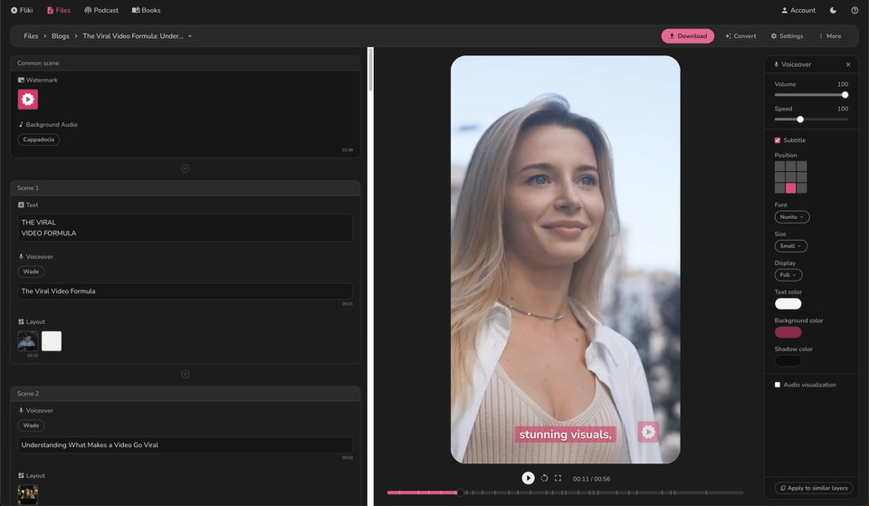Screenshot of Fliki AI video generator interface