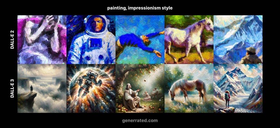 Comparison of paintings in Impressionism style between DALL-E 2 and DALL-E 3