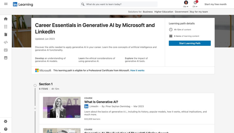 Career Essentials in Generative AI Course page