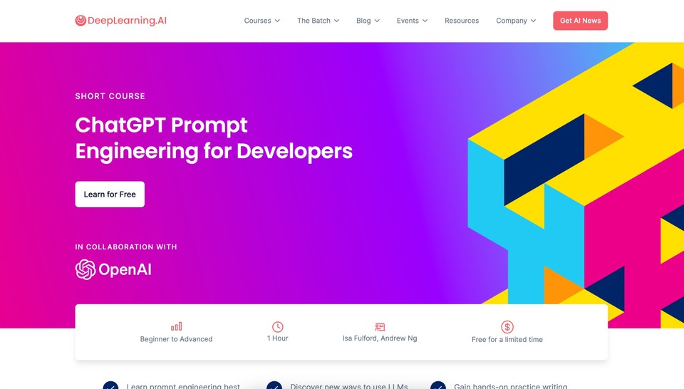 ChatGPT Prompt Engineering for Developers Course page