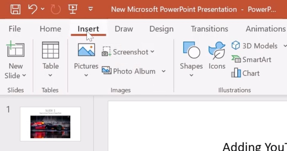 Clicking Insert tab in Microsoft Powerpoint