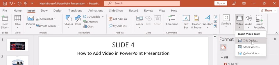 Embedding video from this device in Powerpoint