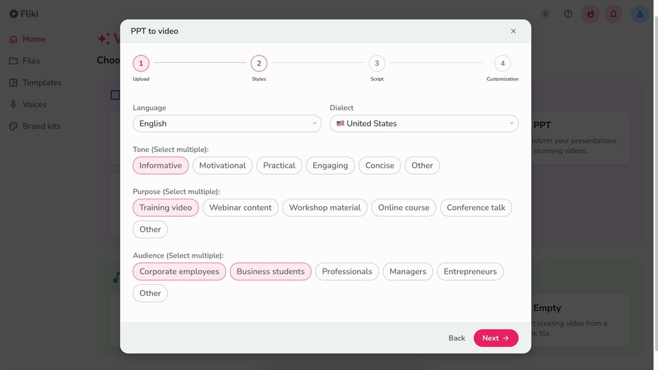 Fliki PPT to video step 2