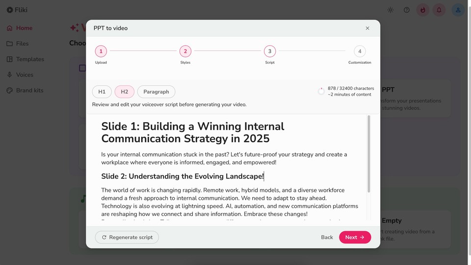 Fliki PPT to video step 3