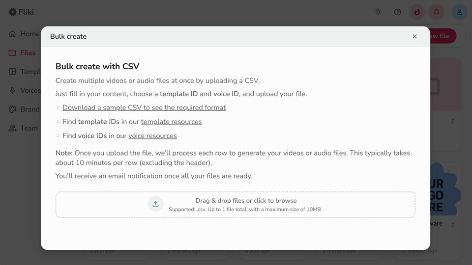 Fliki Bulk Create Popup