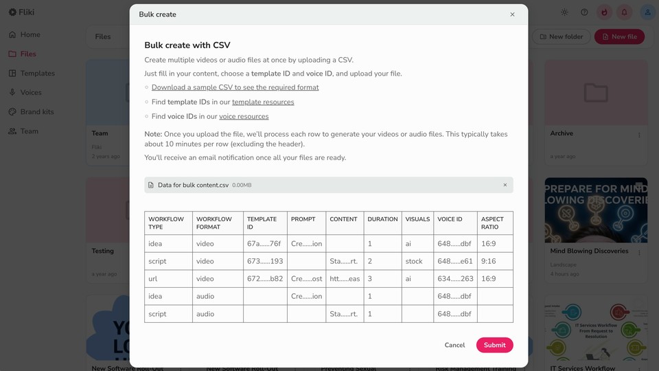 Uploading CSV to Fliki
