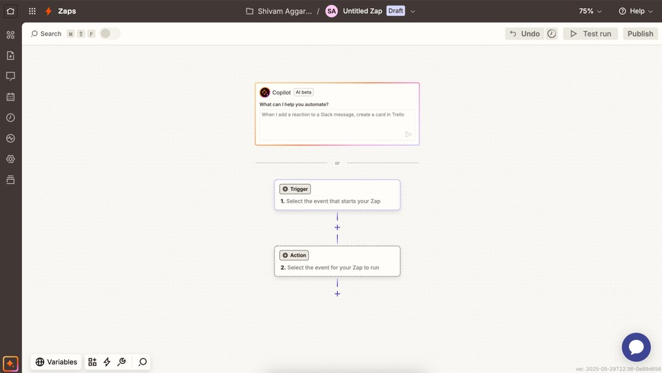 2. Zapier workflow UI