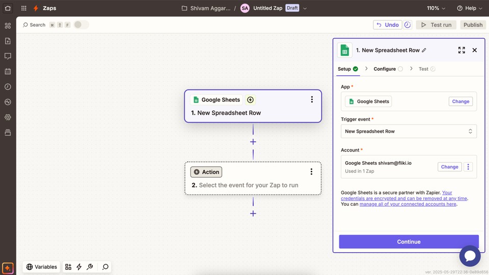 4. Setting up Google sheet trigger in Zapier