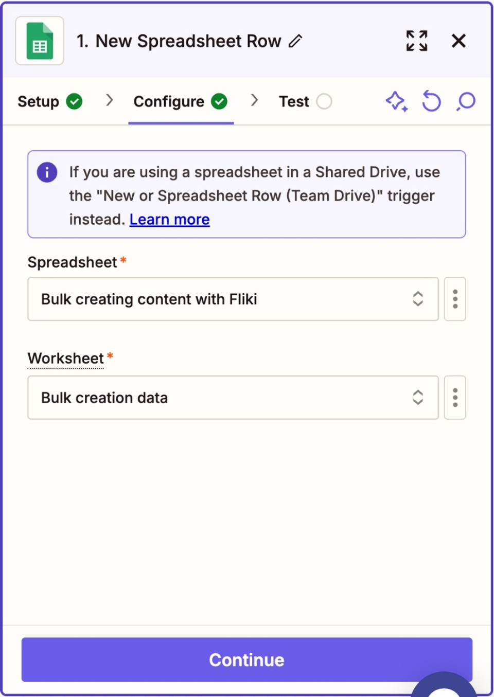 5. Configuring Google sheet trigger in Zapier