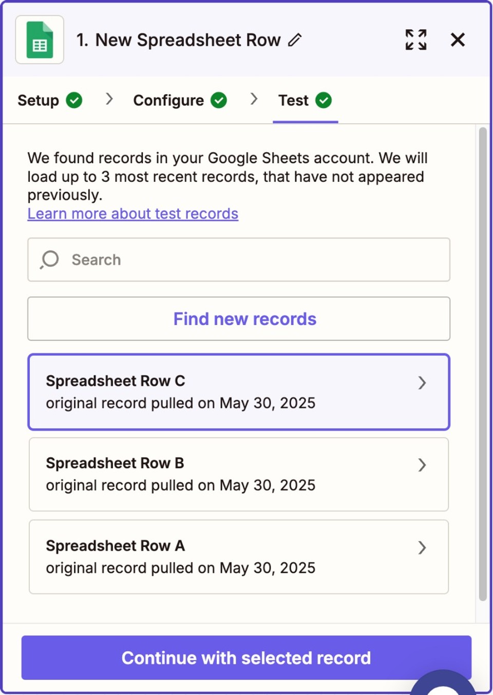 6. Testing Google sheet trigger in Zapier