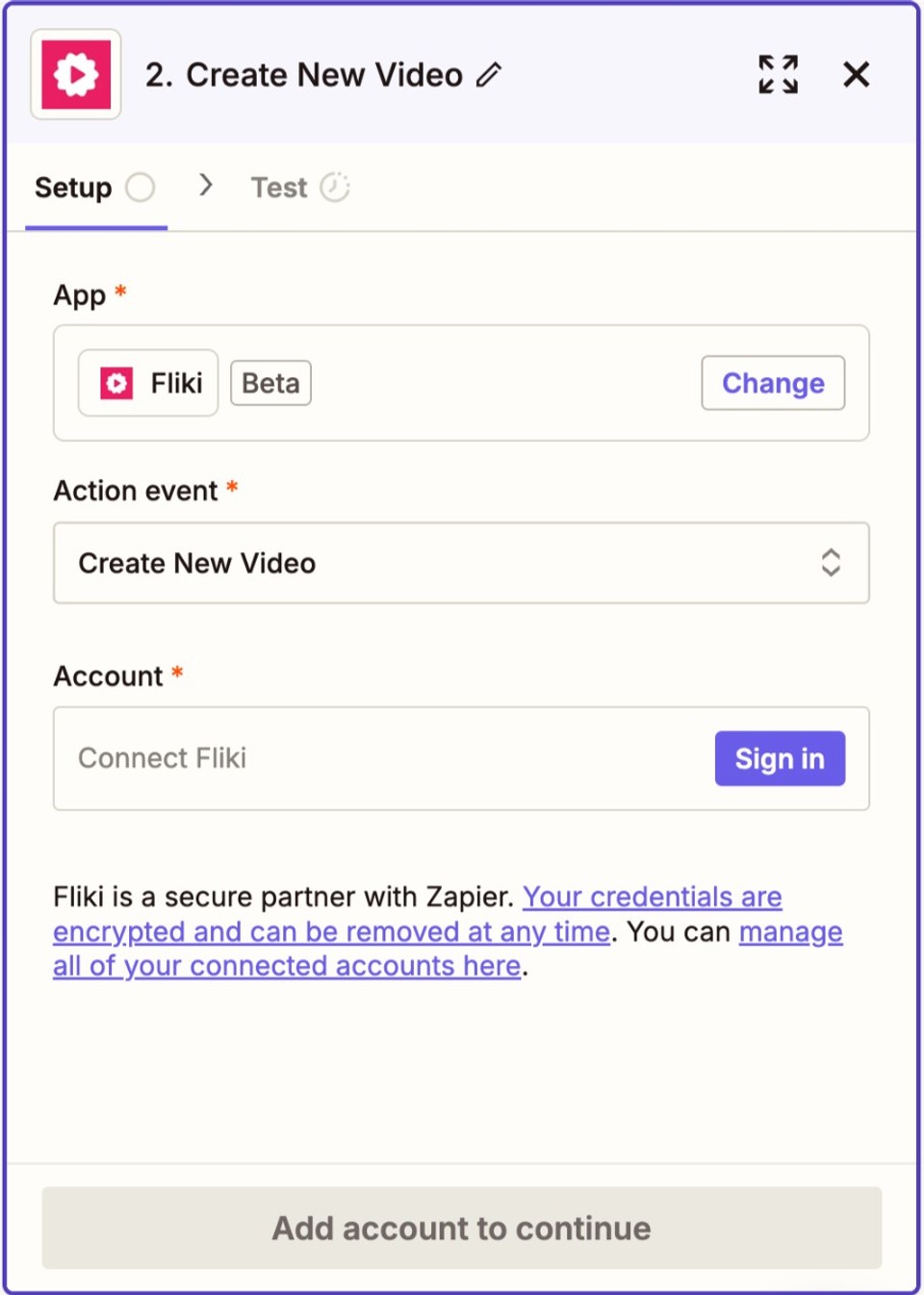 8. Setting up Fliki event in Zapier