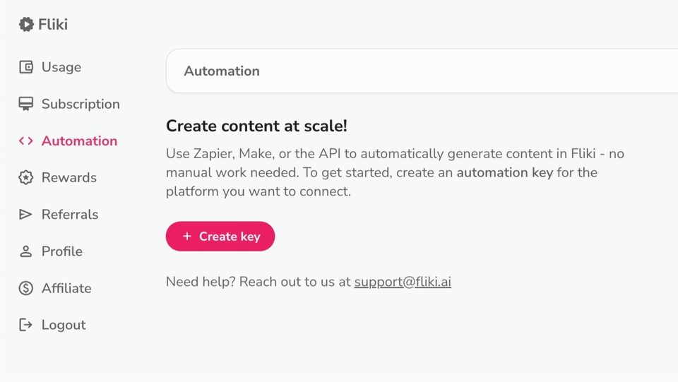 9. Creating automation keys in Fliki