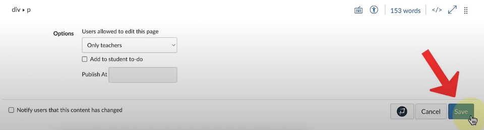 saving changes in canvas lms