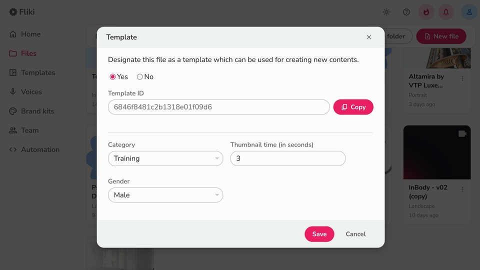 setting file as template in fliki