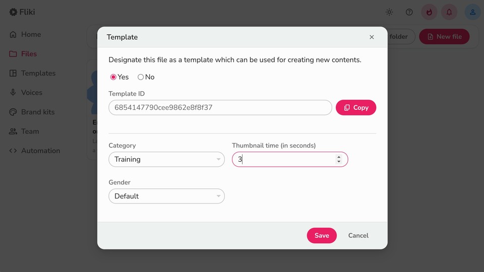 setting thumbnail time in fliki custom template