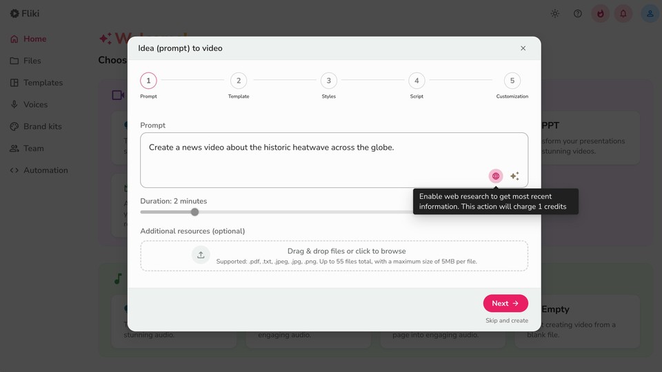 enabling web research for the news video