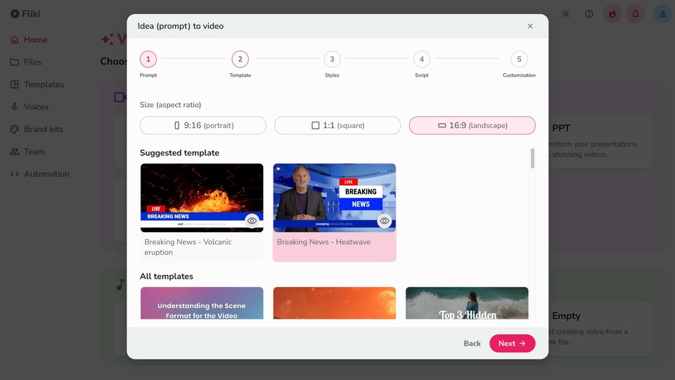 picking template for the news video