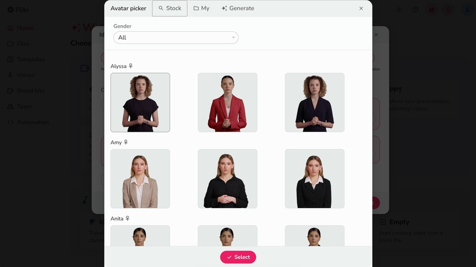 selecting AI avatar for news video