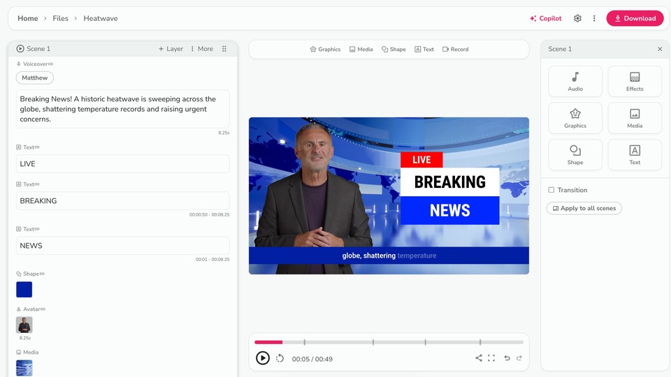 editing news video in fliki editor