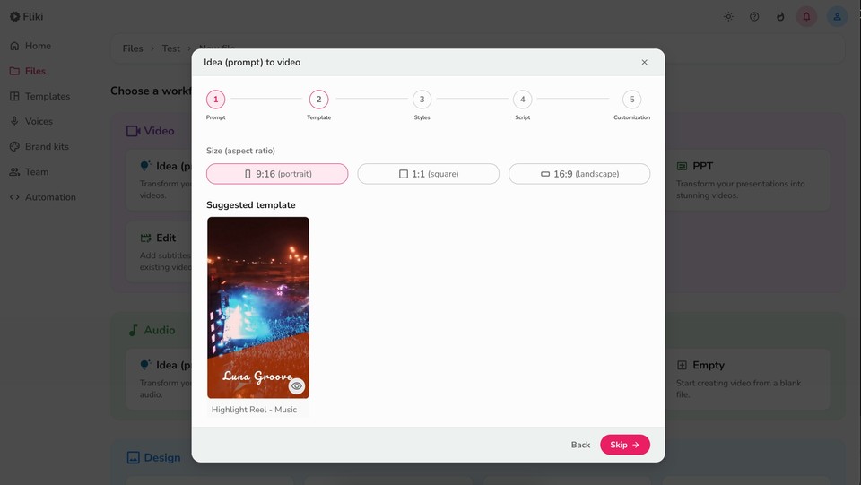 Selecting template