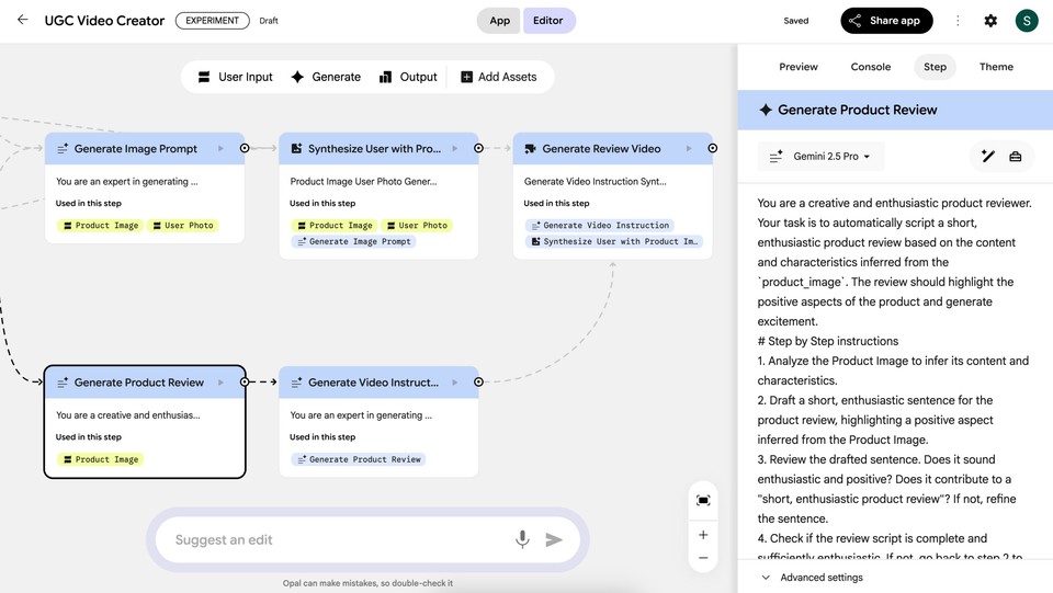 Google Opal - Generate product review