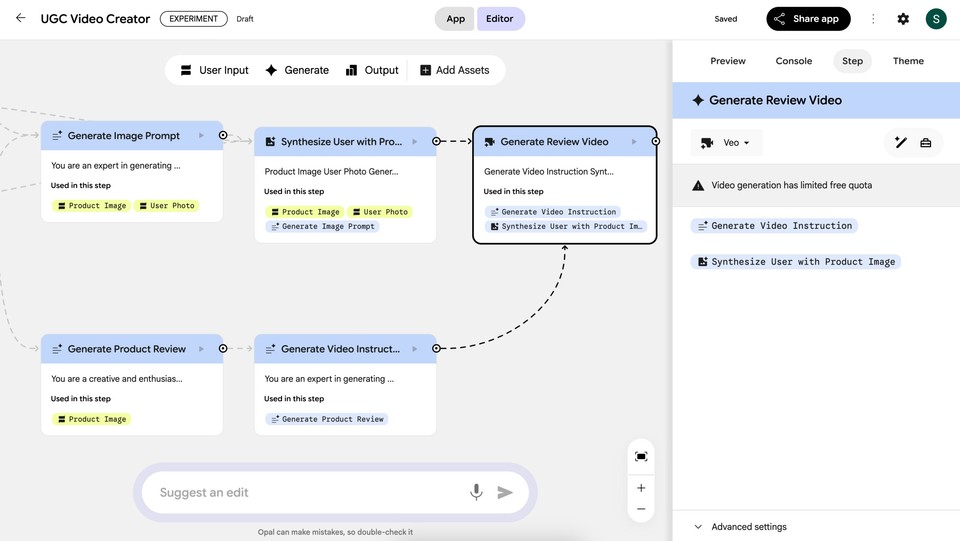 Google Opal - Generate UGC video