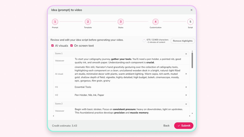 Reviewing final script in Fliki