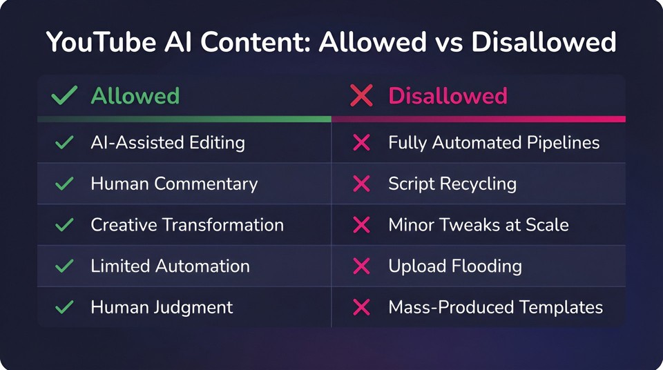 YouTube AI - allowed vs disallowed