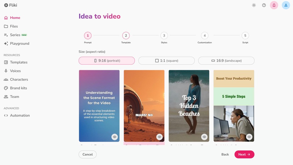 Idea to video template selection