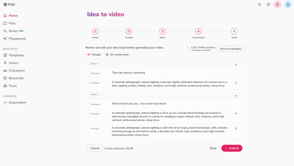 Idea to video review step