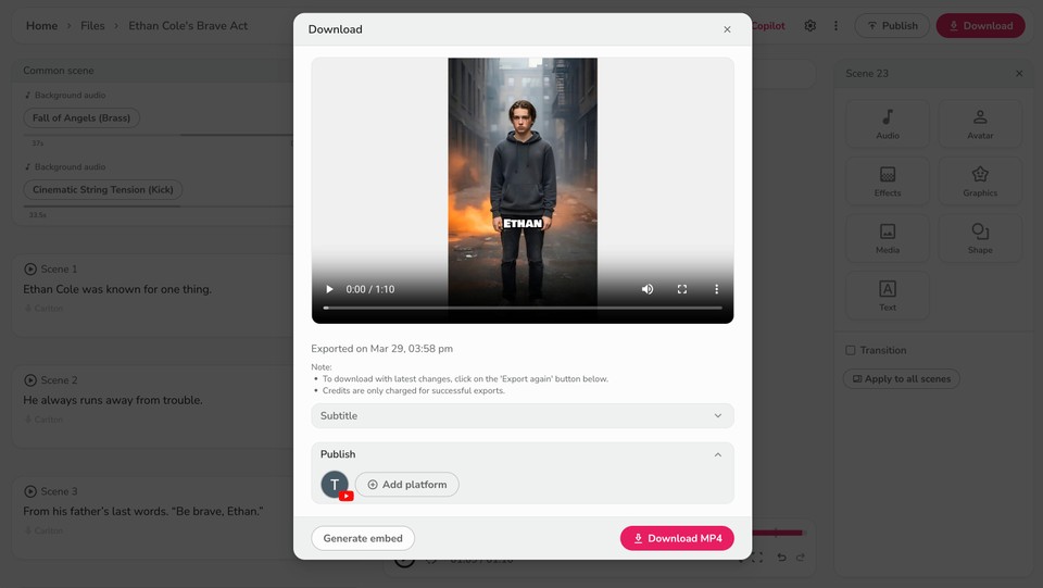 Downloading AI reel video and publishing