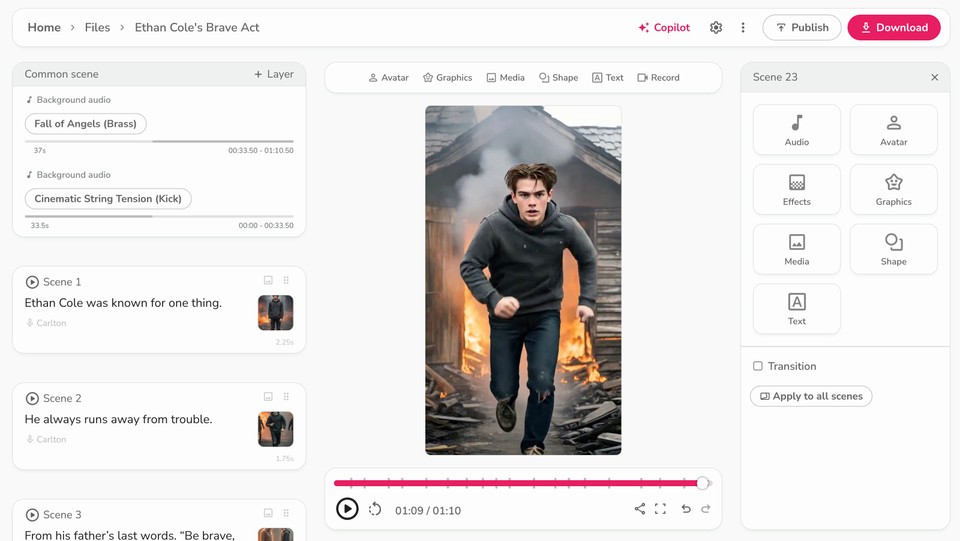 Previewing AI reel in Fliki editor