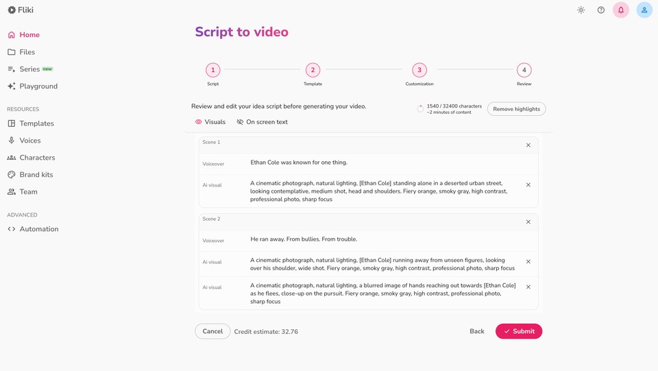 Script to video review step