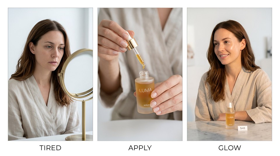 3-Panel E-commerce Product Storyboard