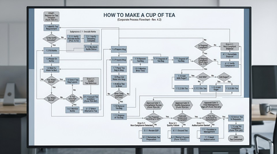 Nano banana 2 sample output - Absurd flowchart