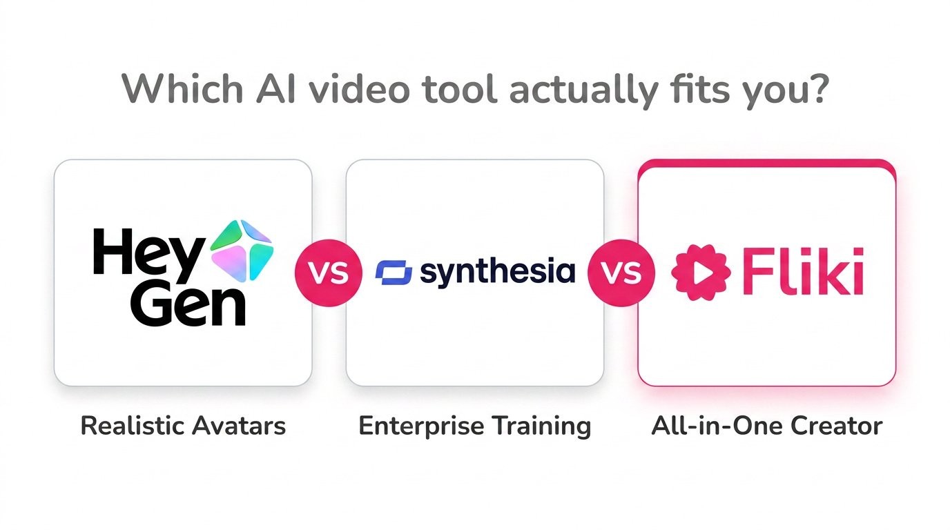 Heygen vs Synthesia vs Fliki - Which is the best AI video generator in 2026?