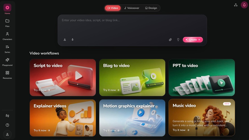 Selecting music video workflow from available workflows in Fliki