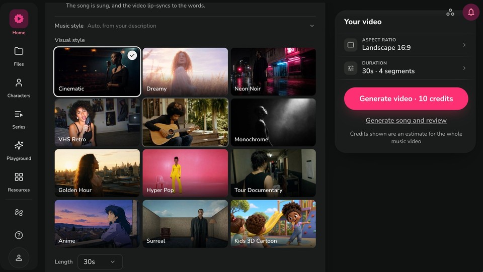 Selecting visual style for lyric video