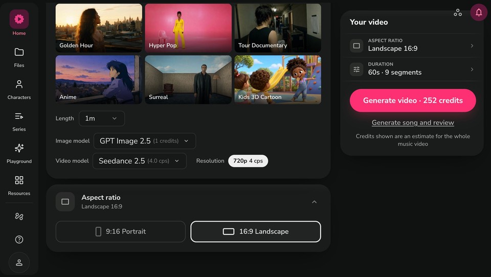 Selecting duration and visual models for lyric video