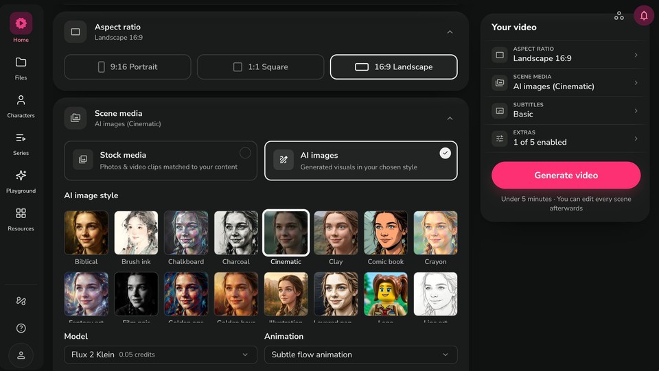 Subtitles & language section, language and dialect selectors with subtitle style grid