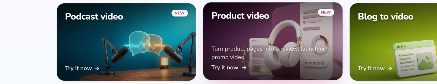 Product video workflow tile on the Fliki home screen