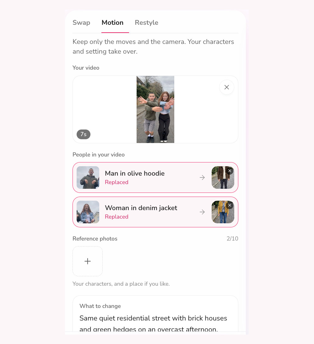 Swap Studio casting a photo for each detected person and the What to change prompt