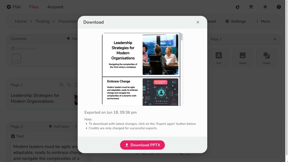 Downloading final PPTX file from Fliki AI presentation maker