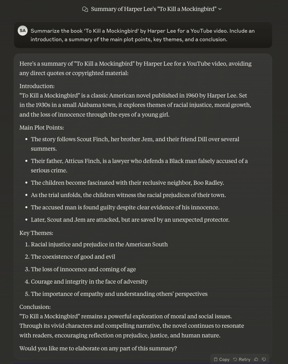 Claude 3.5 Sonnet Result for Book Summary Video Scripts