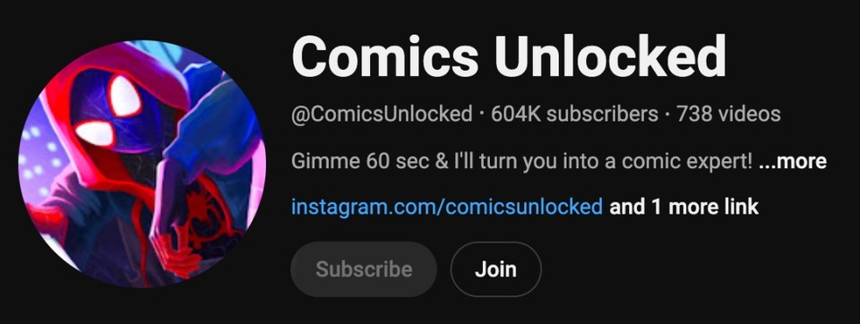 Screenshot of Comics Unlocked YouTube channel