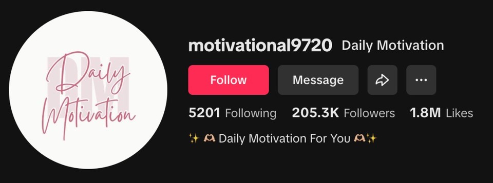 Screenshot of Daily motivation TikTok channel