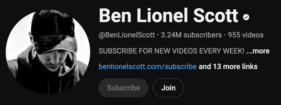 Screenshot of Ben Lionel Scott YouTube channel