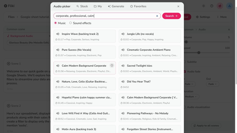 Customizing background music in Fliki