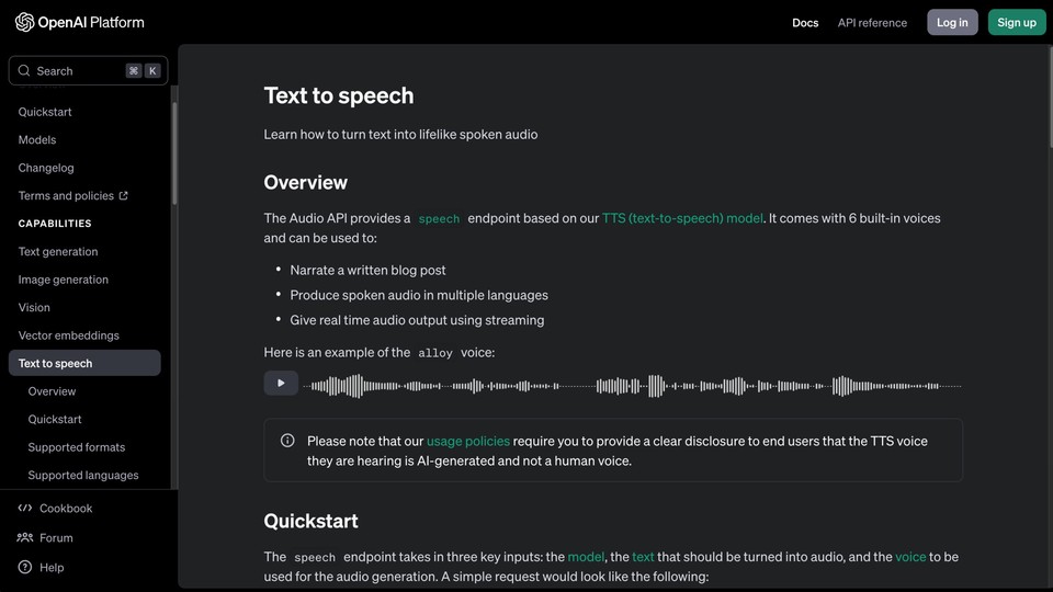 OpenAI Text to speech API