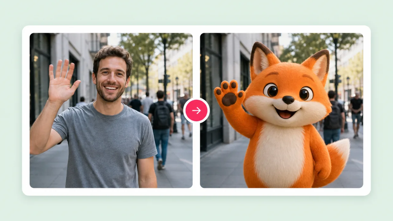 Put your mascot into live-action footage. Fliki AI Character Swap for Brand mascots.